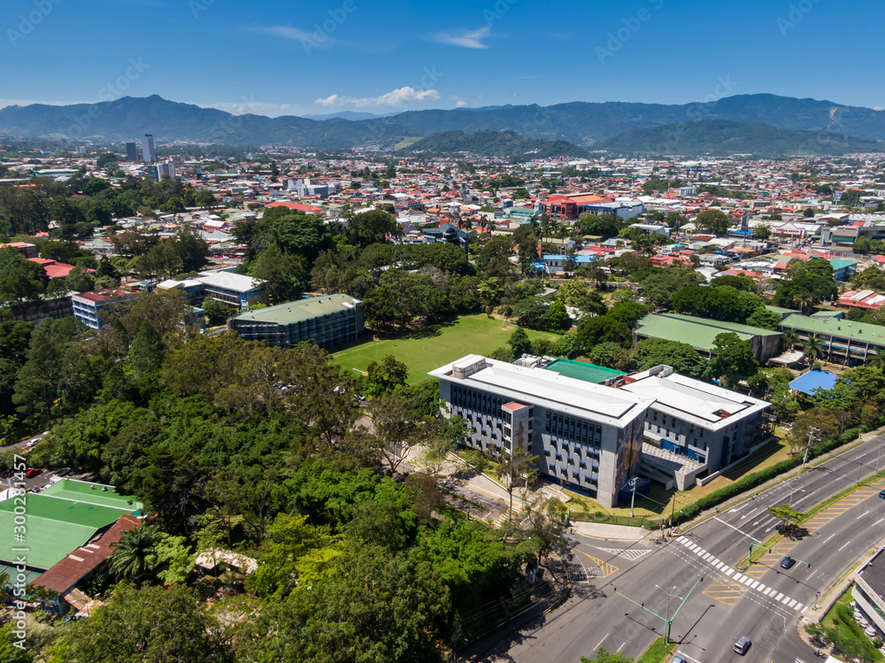 Beautiful aerial view of the town of San Pedro Costa Rica 