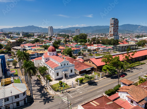 Beautiful aeria view of the church in near Fercori in San Pedro Costa Rica photo