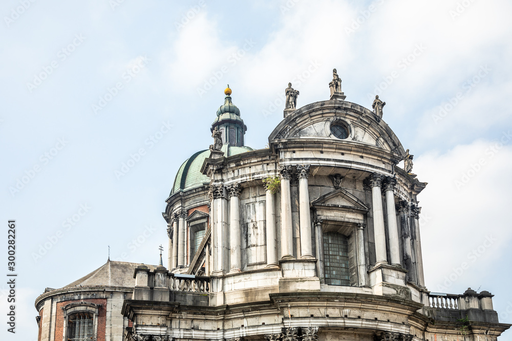 Saint Aubin's catherdral facade in the historic center of  Namur, Wallonia, Belgium