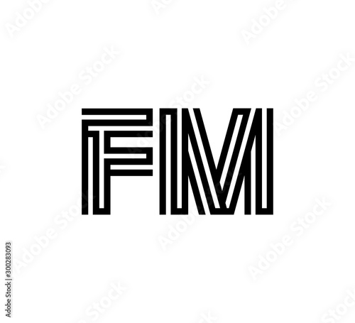 Initial two letter black line shape logo vector FM