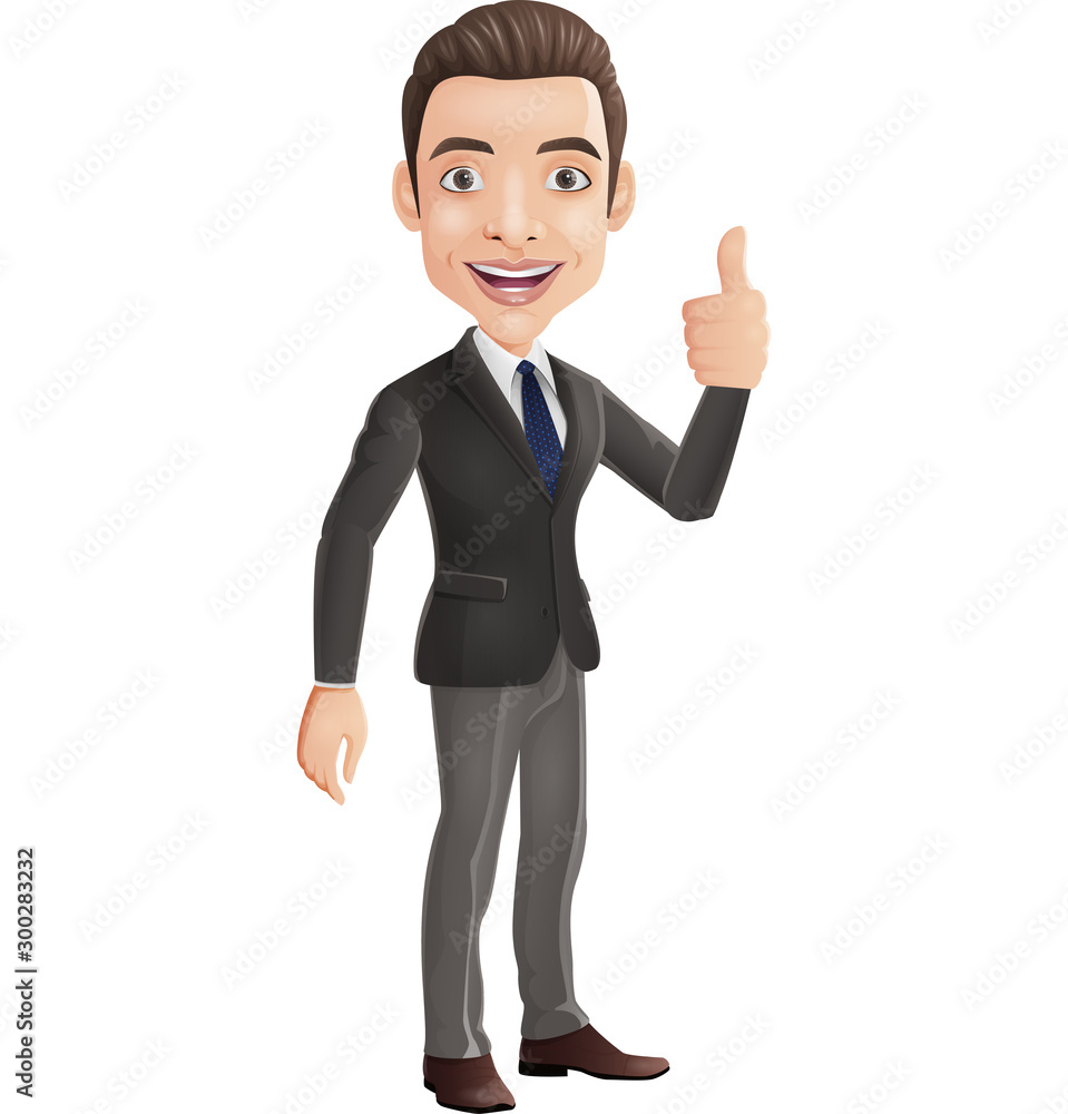 Cartoon businessman showing thumbs up sign