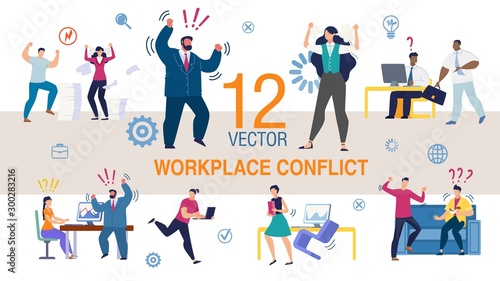 Workplace Conflict Flat Vector Concepts Set