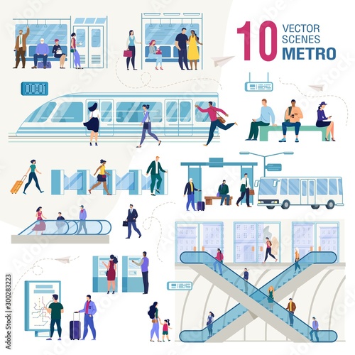 City Public Transport Flat Vector Concepts Set