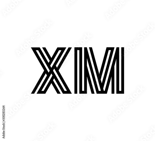 Initial two letter black line shape logo vector XM