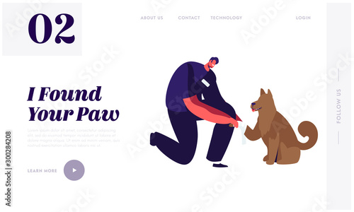 Responsibility and Help Homeless Animals Website Landing Page. Volunteer Bandage Dog Paw. Take Care and Giving Veterinary Help to Dog Living on Street Web Page Banner. Cartoon Flat Vector Illustration