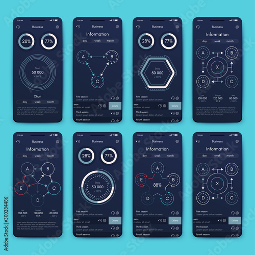 Different UI, UX, GUI screens and flat web icons for mobile apps