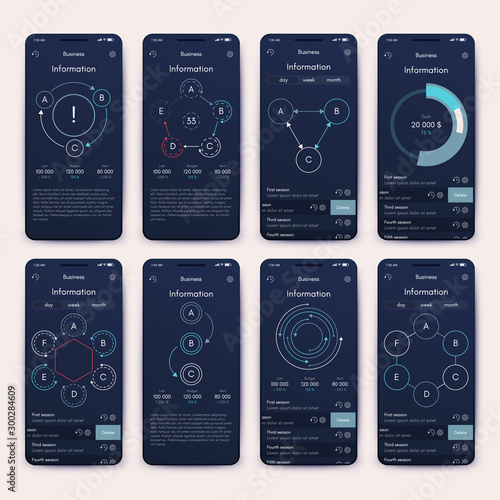 Different UI, UX, GUI screens and flat web icons for mobile apps