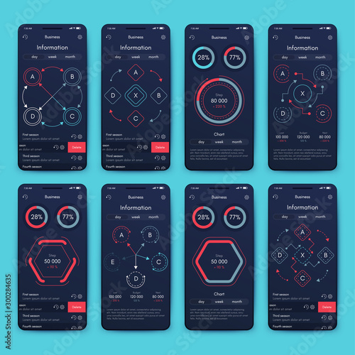 Different UI, UX, GUI screens and flat web icons for mobile apps