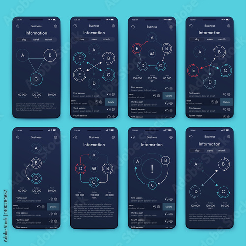 Different UI, UX, GUI screens and flat web icons for mobile apps