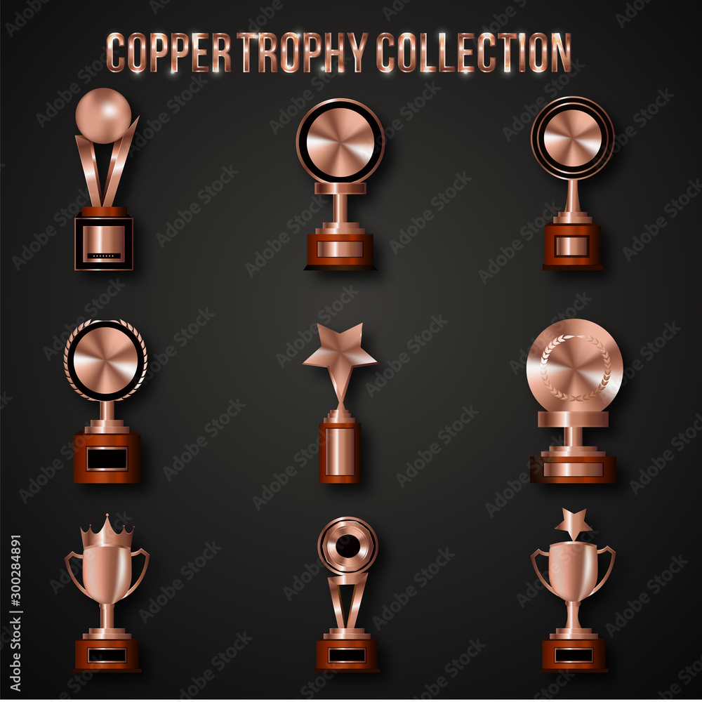 Set of Winning Trophies in Copper Color. Set of Winning Trophies in Copper Color.