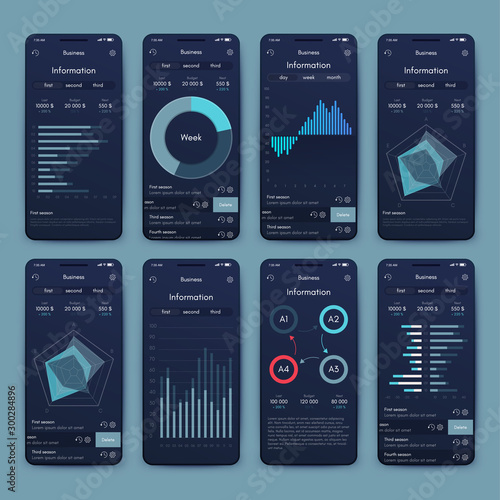 Different UI, UX, GUI screens and flat web icons for mobile apps