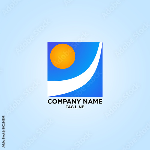 Logo for travel agency, illustrtion of sun and travel mark