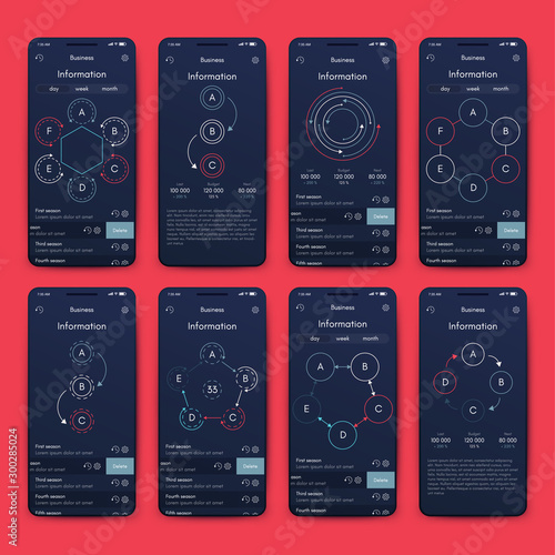 Different UI, UX, GUI screens and flat web icons for mobile apps