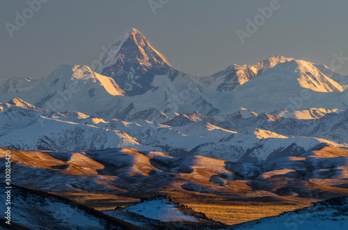 Khan Tengri Peak in Sunset Light, Central Tien Shan Mountains