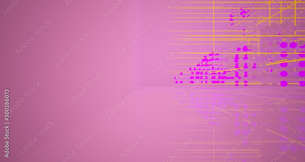 Abstract architectural smooth white interior from an array of white spheres with with color gradient neon lighting. 3D illustration and rendering. Abstract architectural smooth white interior from an array of white spheres with with color gradient neon lighting. 3D illustration and rendering.