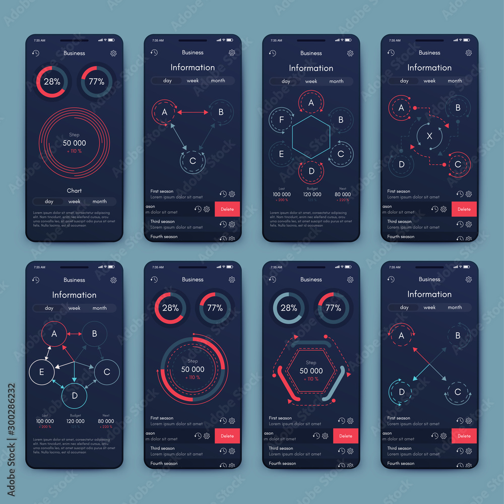 Different UI, UX, GUI screens and flat web icons for mobile apps - obrazy, fototapety, plakaty 
