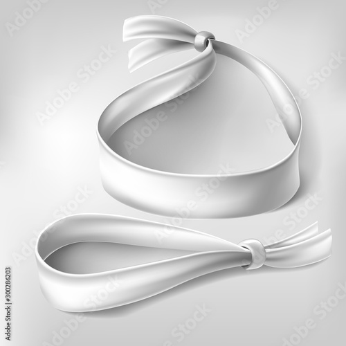 Wristband, cloth bracelets mockup isolated set. Blank white wrist band with lock. Empty round hand event party mock up. Clear concert access bangle. Realistic 3d vector illustration, icon, clip art