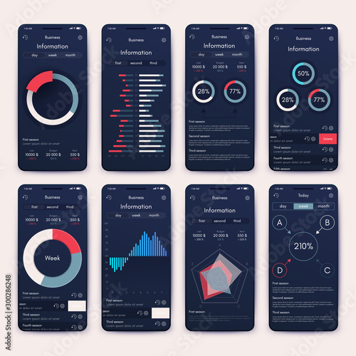 Different UI, UX, GUI screens and flat web icons for mobile apps