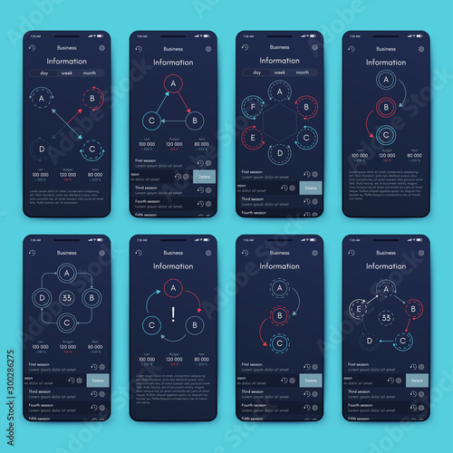 Different UI, UX, GUI screens and flat web icons for mobile apps