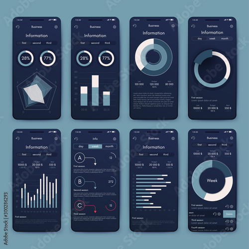 Different UI, UX, GUI screens and flat web icons for mobile apps