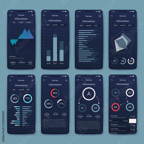 Different UI, UX, GUI screens and flat web icons for mobile apps