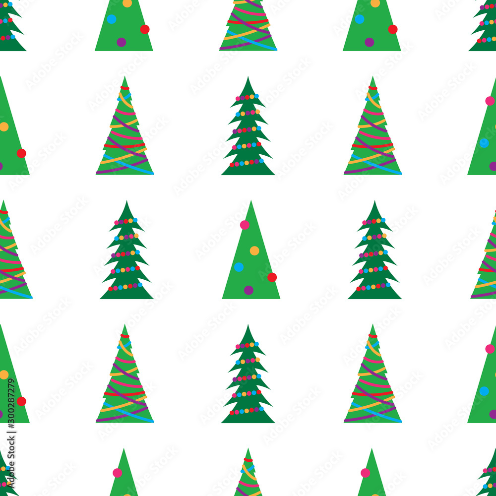 Obraz premium Seamless pattern with green Christmas tree