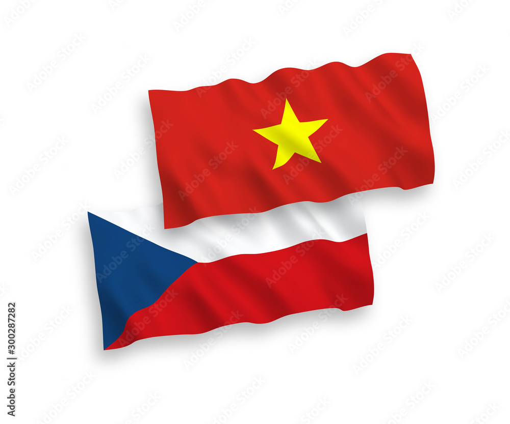 National vector fabric wave flags of Czech Republic and Vietnam isolated on white background. 1 to 2 proportion. National vector fabric wave flags of Czech Republic and Vietnam isolated on white background. 1 to 2 proportion.