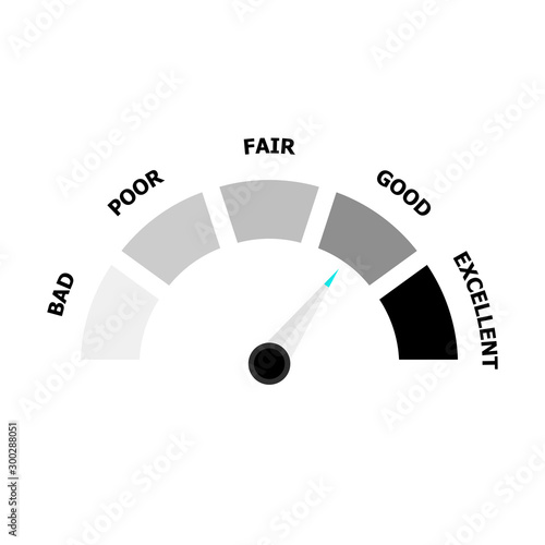 Black and white indicate pointer excellent and bad, customer rating for bank illustration