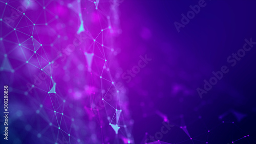 Bilde på lerret Abstract background Dot and connect line for cyber technology futuristic and network connection concept with dark and grain processed wide screen ratio