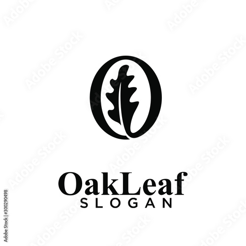 oak leaf letter o black logo icon design vector