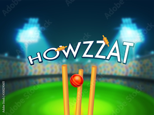 Cricket Ball hit the Wicket Stumps on night Stadium.