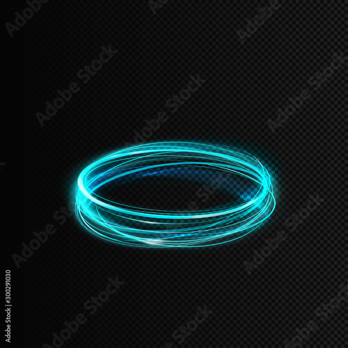 Vector shining radial circles. Illustration of curved lines. Blue whirlpool with magic glow effect isolated. It can be used as a decorative element in a game and your own projects. EPS10 file.