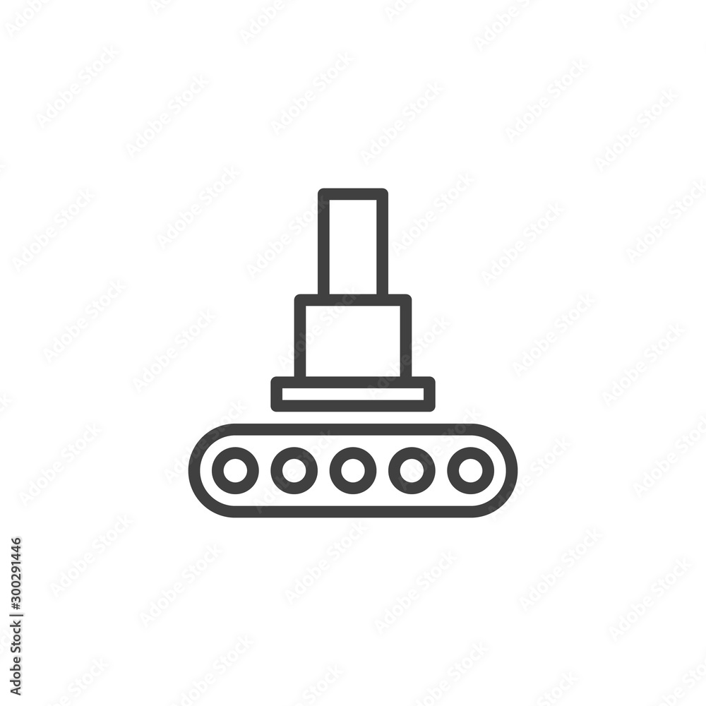 Automation press machine line icon. linear style sign for mobile concept and web design. Hydraulic pressing, conveyor belt outline vector icon. Symbol, logo illustration. Vector graphics Automation press machine line icon. linear style sign for mobile concept and web design. Hydraulic pressing, conveyor belt outline vector icon. Symbol, logo illustration. Vector graphics