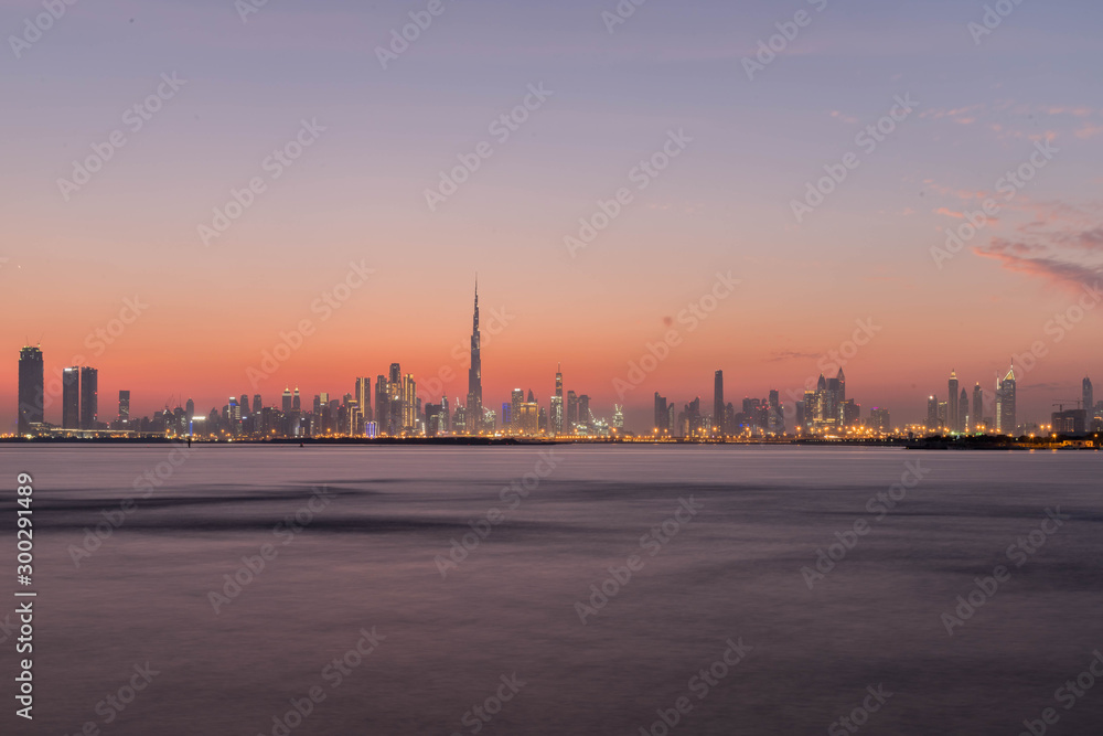 Waterfront view of Dubai Downtown Skyscrapers