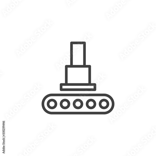 Automation press machine line icon. linear style sign for mobile concept and web design. Hydraulic pressing, conveyor belt outline vector icon. Symbol, logo illustration. Vector graphics