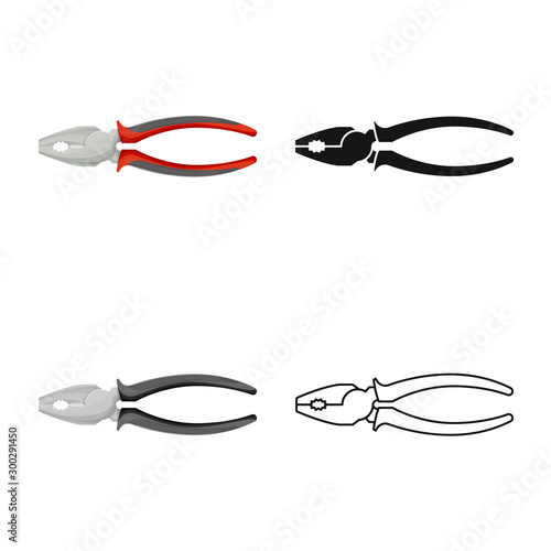 Isolated object of plier and clamp logo. Web element of plier and nippers vector icon for stock.