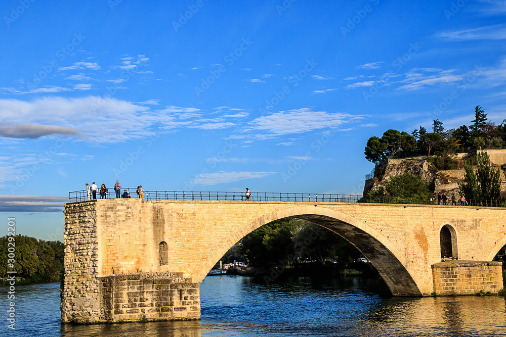 Famous Pont d´ Avignon over Rhone River (Saint Benezet Bridge). Avignon, Provence, France