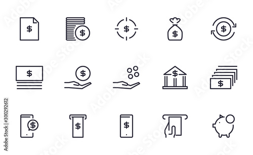 Money icons set outline style