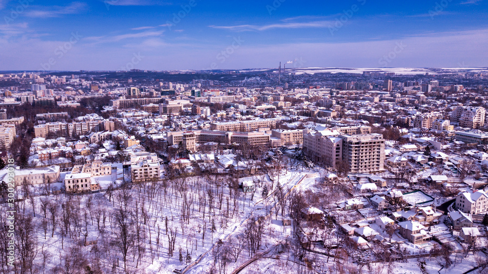 Aerial view of old City Kishinev, Moldova in winter day