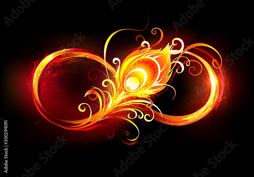 Fiery infinity symbol with peacock feather