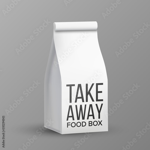 Cardboard Take Away Food Box Paper Pack Vector. Pack For Jewelry Or Pearl, Handmade Soap Or Chocolates, Cakes Or Cookies, Small Gifts And Crafts. Doypack Model Realistic 3d Illustration