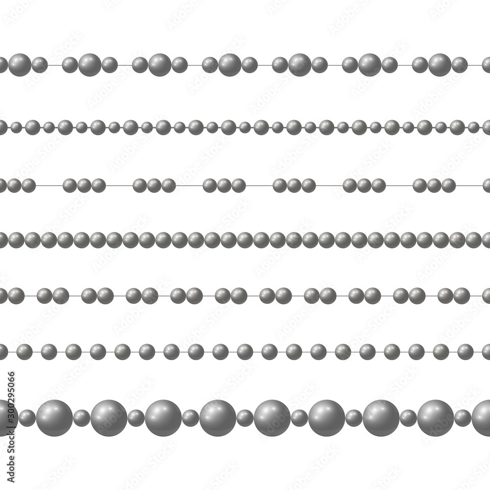 Gray realistic steel bead chain. Vector set of realistic seamless pattern Gray realistic steel bead chain. Vector set of realistic seamless pattern