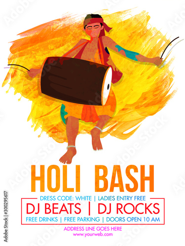 Holi Bash Party celebration Template, Banner design.