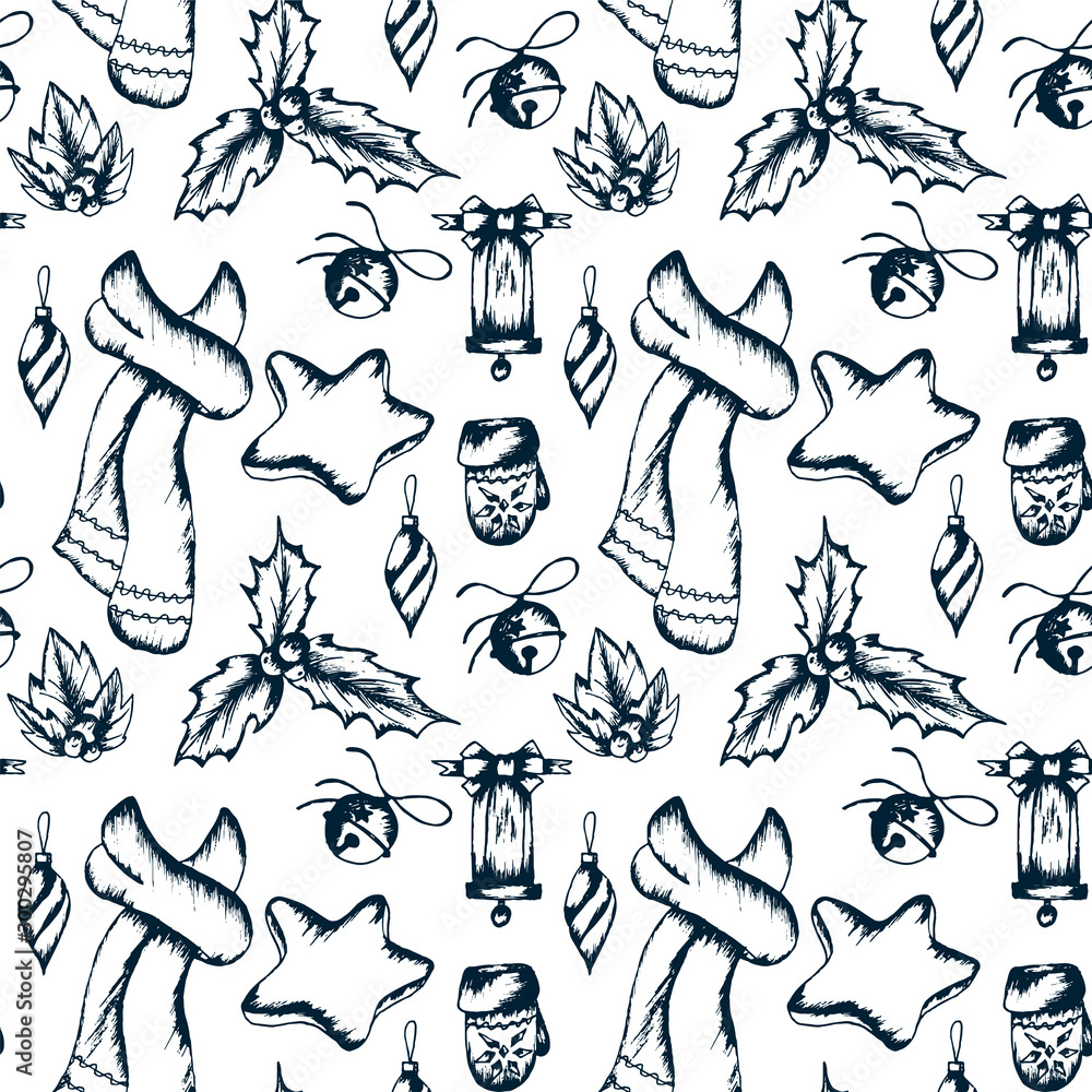 Fototapeta premium Vector Seamless Vintage Pattern with Traditional Holiday Symbols