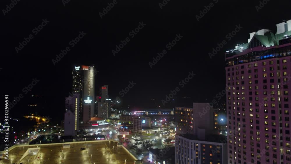 Niagara Falls Ontario Aerial v22 Short fly through of downtown cityscape at night - October 2017 Niagara Falls Ontario Aerial v22 Short fly through of downtown cityscape at night - October 2017