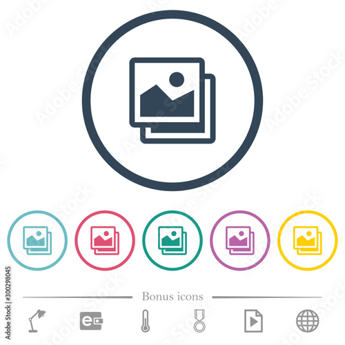 Pictures flat color icons in round outlines