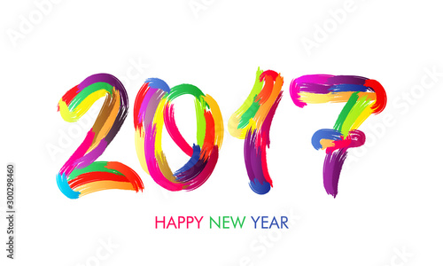 Colorful hand drawn text 2017 for New Year.