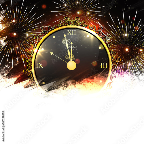 Festive background with clock for New Year.