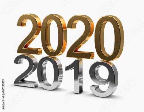 Gold numbers of New Year 2020 over old 2019