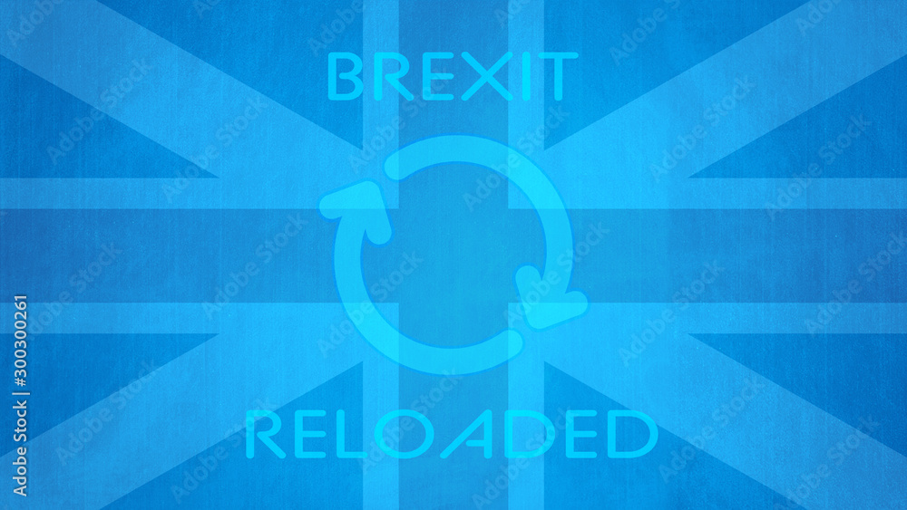 Fototapeta premium Political relationships. Reloaded button with British flag and blue background. Crisis concept. Agreement. Brexit.